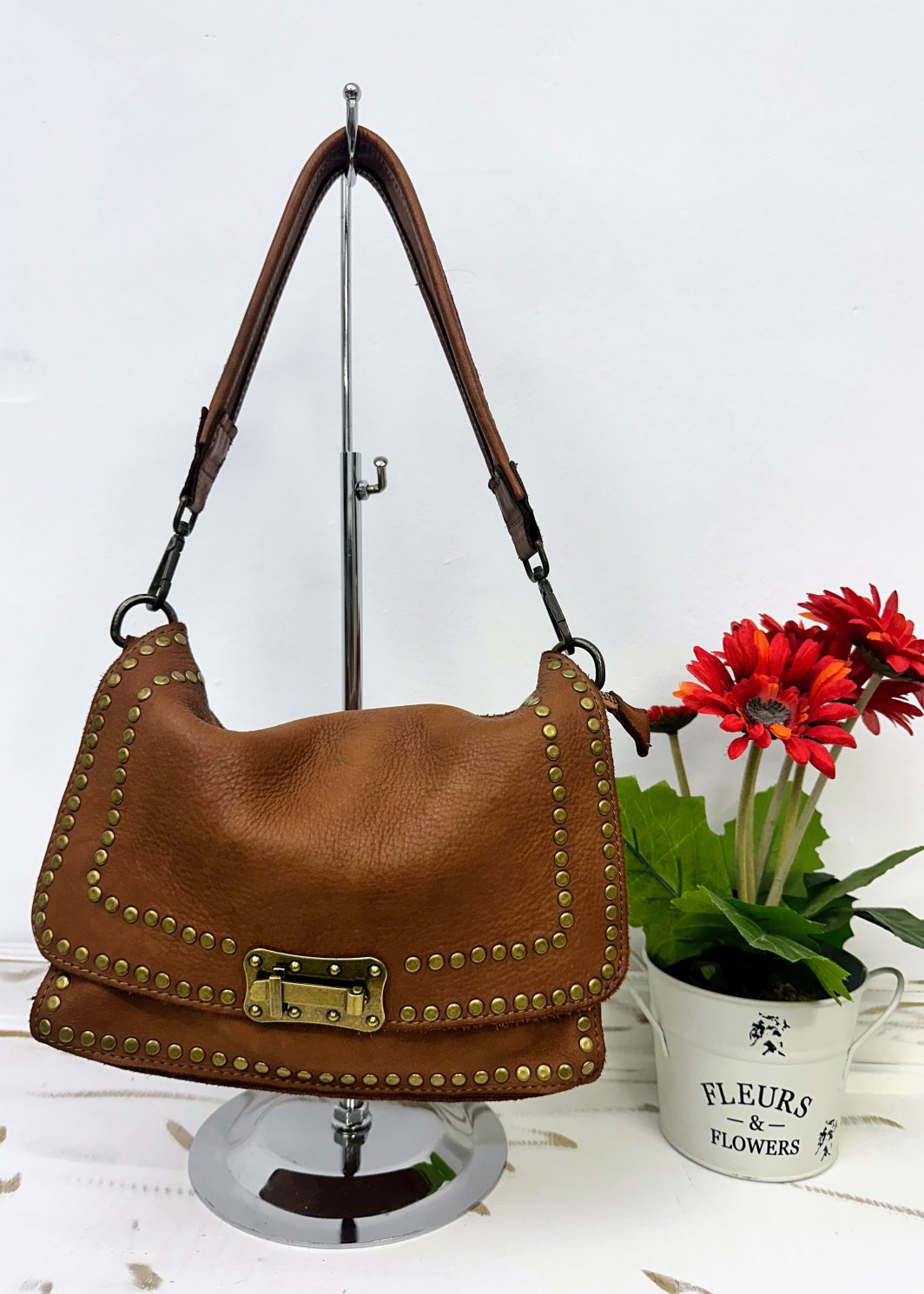 Bolso Piel Asa y Bandolera Marrón