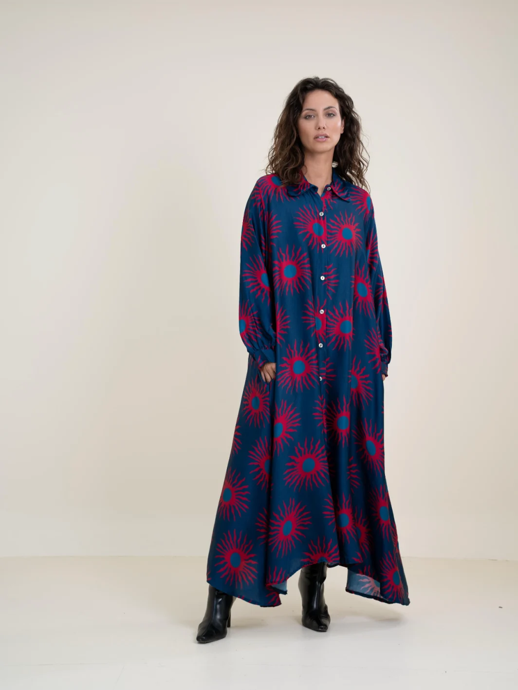 Vestido Largo Estampado con Bolsillos en Viscosa y Seda - Imagen 2